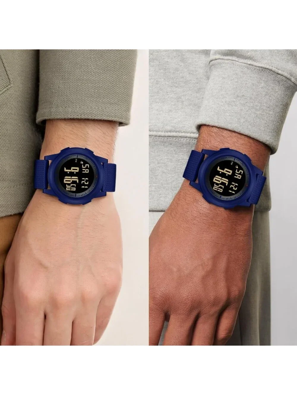 Men's Navy Blue Black Digital Ultra Thin Sports Waterproof Silicone Band Watch